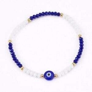 Blue & White Evil Eye Lampwork Stretch Bead Bracelet